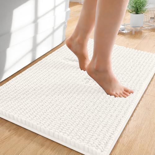OLANLY Thick Chenille Small Bathroom Rugs 24x16, Absorbent Bath Mat, Ivory by OLANLY