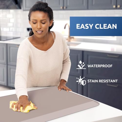 KitchenClouds Kitchen Mat Cushioned Anti Fatigue Kitchen Rug Non Slip Standing Mat Comfort Floor Mats for Sink Office (17.3"x39"- 0.8inch,Khaki) - Image 3