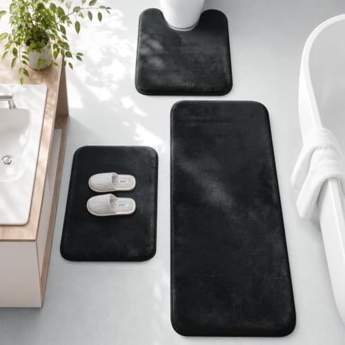 HUXMEYSON 3-Piece Memory Foam Bathroom Rug Set, Black by HUXMEYSON