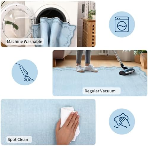 GarveeHome 5x7 Scalloped Area Rug Blue Washable Bedroom Living Room Rug - Image 6