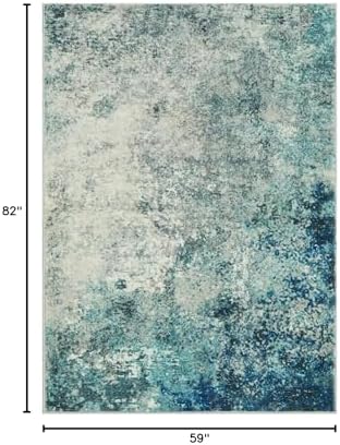 Lahome Modern Abstract Area Rug 5x7 Rugs for Living Room, Washable Accent Bedroom Rug Low Pile Non-Slip, Indoor Floor Contemporary Carpet for Kitchen Bathroom Laundry,Blue/Grey - Image 2
