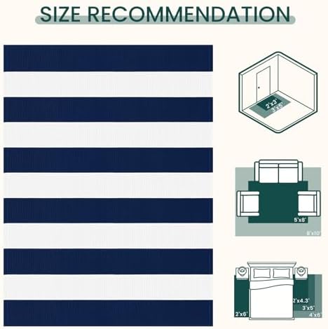 KOZYFLY Blue and White Area Rug 27.5x43 Inches Striped Front Door Rug - Image 3
