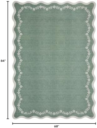GarveeHome 5x7 Scalloped Area Rug Sage Green Washable Living Room Rug - Image 2