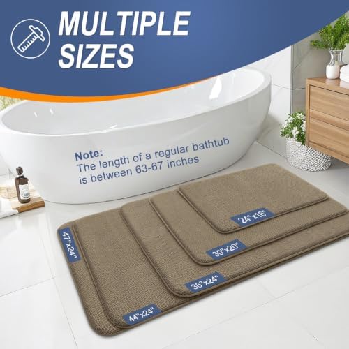 OLANLY Thick Memory Foam Small Bathroom Rug 24x16, Absorbent Bath Mat, Tan - Image 5