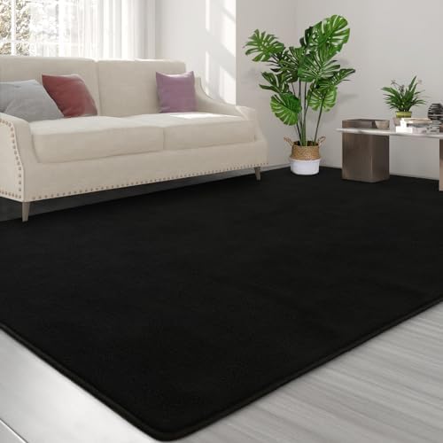 FlyDOIT Area Rugs for Bedroom Living Room, 4x6 Black Super Soft Comfy Thickened Memory-Foam Indoor Carpets, Modern Aesthetic Minimalist Carpet for Boys Girls Adults Apartment Nursery Home Décor - Image 3