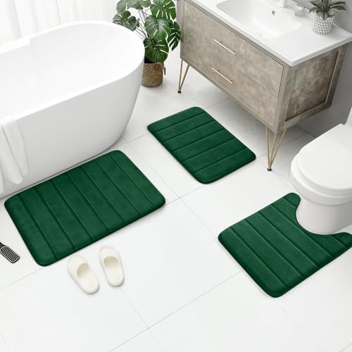 BYSURE Dark Green Memory Foam Bathroom Rug Set 3 Piece - Image 6