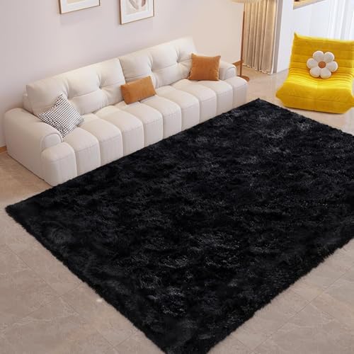 FinRèc Home 4x6 Non-Slip Fluffy Area Rugs for Living Room (Black) by FinRe%CC%80cHome
