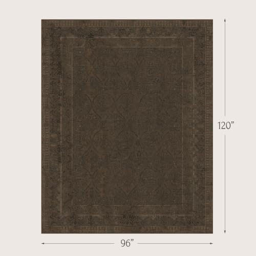 Brown Vintage Washable 8x10 Area Rug for Living Room & Bedroom, Non-Slip Distressed Rugs for Dining Room Under Table, Low Pile Stain Resistant Floor Carpet, Modern Farmhouse Décor - Image 2