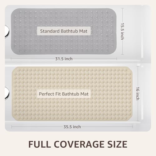OTHWAY Bath Tub Shower Mat Non Slip, Bathtub Floor Liner Mats for Inside Shower Bathroom, Suction Cups and Drain Holes for Feet Scrubbing, Machine Washable, Soft on Feet, 35x16 Inch, Brown - Image 4
