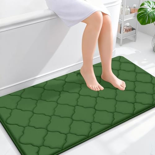 OLANLY Memory Foam Bath Mat Rug 44x24, Soft Bathroom Rugs, Olive Green by OLANLY