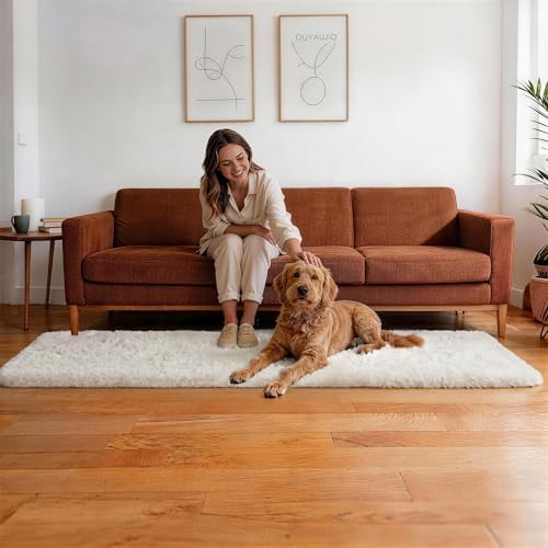 Ophanie Runner Rug for Hallway, 2x7 Washable Non-Slip Fluffy Soft Bedside Rugs, Bedroom Living Room Shaggy Carpet for Kids Girls Boys Dorm Nursery Decor Aesthetic, Ivory with Over 99 pcs Pile fibers - Image 6