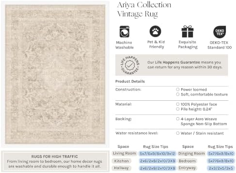 HUGEAR Beige 5x7 Area Rugs for Living Room Washable Rug Carpet - Image 3