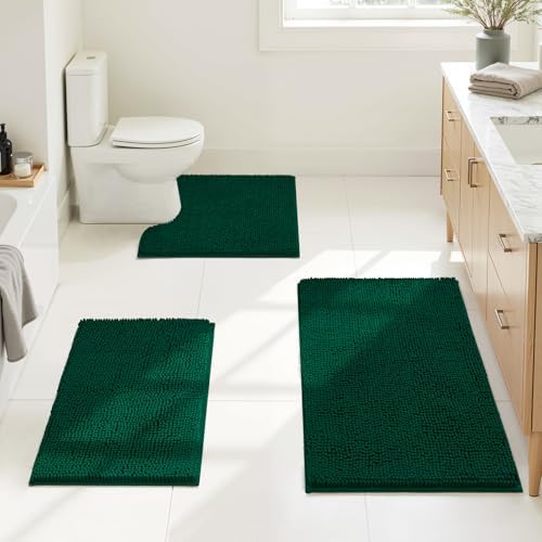 HOMEIDEAS Bathroom Rugs Set of 3, Super Soft Absorbent Chenille Bath Rugs by HOMEIDEAS