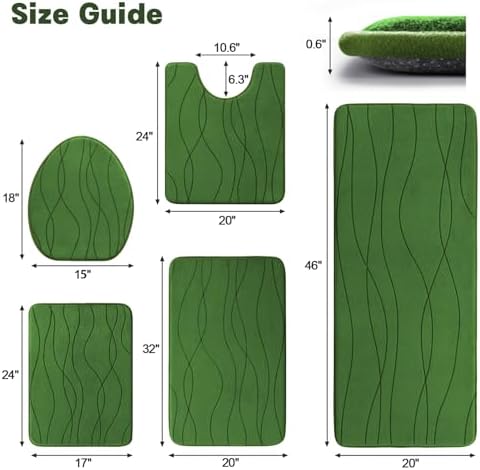 YIHOUSE Bathroom Rugs Set 5 Piece, Memory Foam Bath Mat Green - Image 2