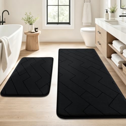 YIHOUSE 2 Piece Memory Foam Bathroom Rug Set, Black, 17"x24"+20"x46" by YIHOUSE