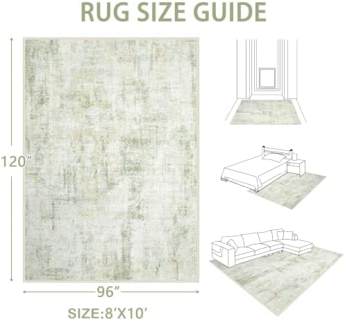 Area Rugs 8x10 Living Room: Washable Rug Modern Abstract Large Rugs Soft Non Slip Neutral Rug Stain Resistant Indoor Carpet for Bedroom Kitchen Dining Room Home Office Rugs(Green Brown,8'x10') - Image 2