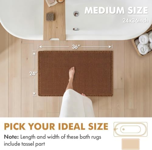 MIULEE Set of 2 Waffle Bathroom Rugs Boho Bath Mat Caramel 24x36 Inch - Image 2