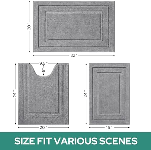 HOMEIDEAS Grey Bathroom Rugs Set of 3, Non Slip Bath Mats - Image 2