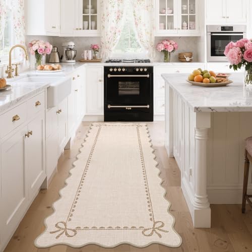GarveeHome Scalloped Hallway Runner Rug 2.5x10 Non Slip Bedroom Rugs, Beige - Image 2
