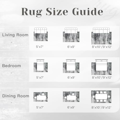 Washable Rug 9x12 Area Rugs for Living Room: Large Neutral Soft Rug Abstract Non Slip Low Pile Modern Carpet for Bedroom Kitchen Nursery Office Dining Room Indoor (Black, 9'x12') - Image 7