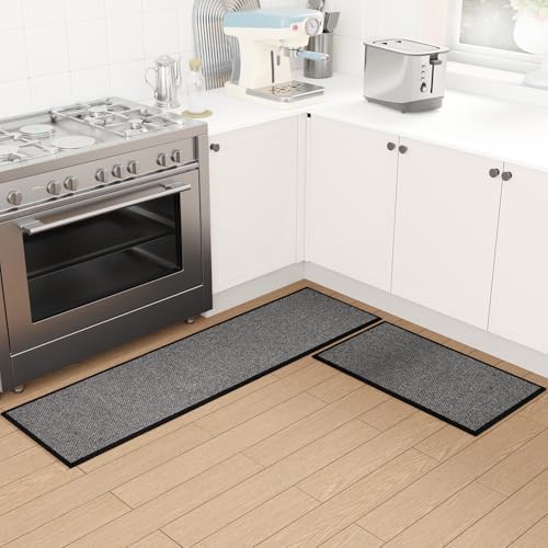 SUMLANS Kitchen Mats Set of 2 PCS for Floor, Washable Non Slip Rugs, Black by SUMLANS