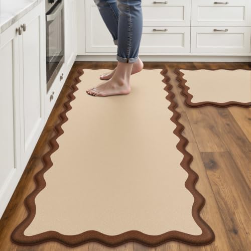 Arenarug Scalloped Kitchen Mats for Floor, Terracota Kitchen Rugs Set of 2 by ArenaRug