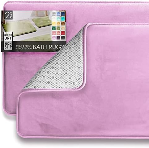 Clara Clark Bathroom Rug Set, 2 Piece Velvet Memory Foam Bath Mats with Non-Slip PVC Backing - Lavender Dream, Dries Quickly, Washable, Waterproof, Fade Resistant - 17x24 + 20x32 inches by ClaraClark