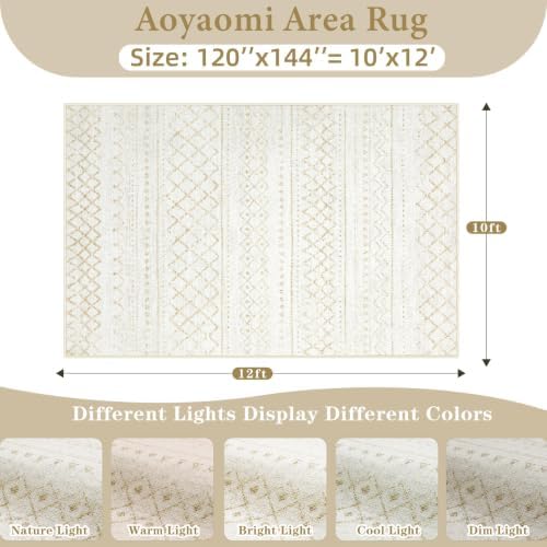 Area Rug for Living Room 10x12: Large Washable Boho Moroccan Rugs Geometric Neutral Rug, Non-Slip Foldable Morden Farmhouse Indoor Floor Carpet for Bedroom Dining Room Home Office（Beige,10'x12'） - Image 2