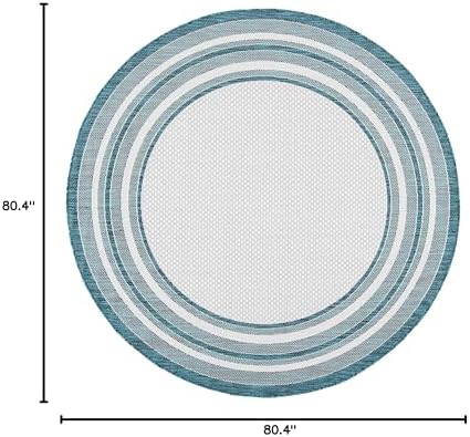 SAFAVIEH Courtyard Outdoor Round Rug 6'7", Ivory & Teal CY8475-53512 - Image 2