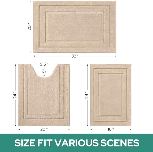 HOMEIDEAS Beige Bathroom Rugs Set of 3, Non Slip Bath Mats - Image 2