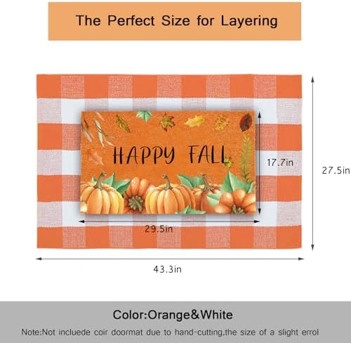 Buffalo Plaid Area Rugs 27.5x43.3 Inches Orange and White Checkered Rug Washable Front Door Mat Outside Entrance Hand Woven Cotton Outdoor Rug for Front Porch Kitchen Entryway Patio Bathroom - Image 2