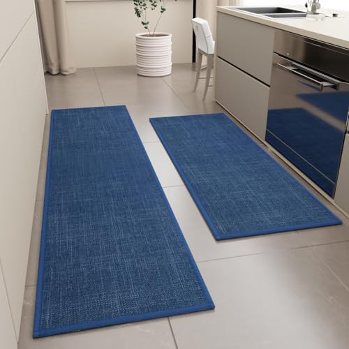 Kitchen Mats Set of 2 PCS for Floor, Washable Non Slip Rugs, Dark Blue - Image 2
