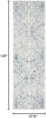 SAFAVIEH Blossom Collection 2' 3" x 10' Blue/Ivory BLM112M Handmade Premium Wool Entryway Foyer Living Room Kitchen Runner Rug - Image 2