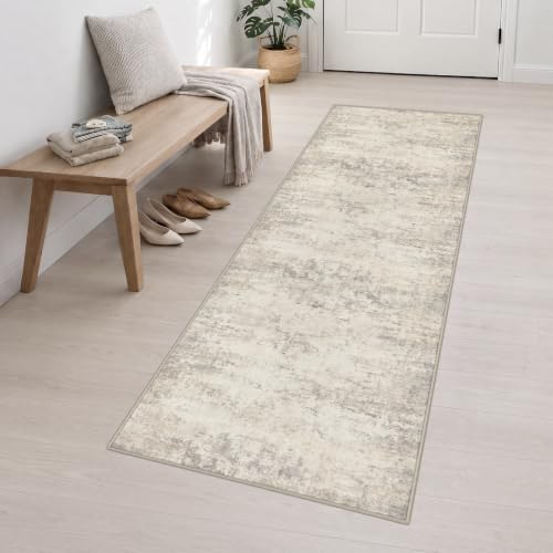 2.6x10 Washable Runner Rug:Modern Abstract Soft Carpet Brown Beige - Image 3