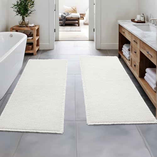 MIULEE Set of 2 Waffle Bathroom Runner Rugs White 2'x5'(24"x60") by MIULEE