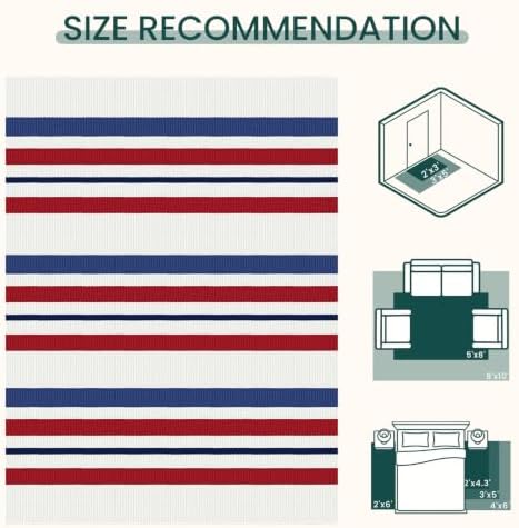 KOZYFLY 4x6 ft Patriotic Striped Rug, Washable Rug for Front Door Porch - Image 3