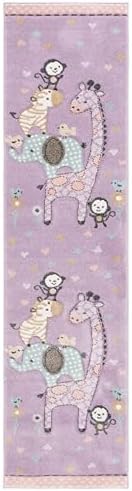 SAFAVIEH Carousel Kids Collection Runner Rug - 2' x 8', Purple, Animal Design, Easy Care & Non-Shedding, Ideal for High Traffic Areas for Boys & Girls in Playroom, Nursery (CRK120V-28) - Image 2