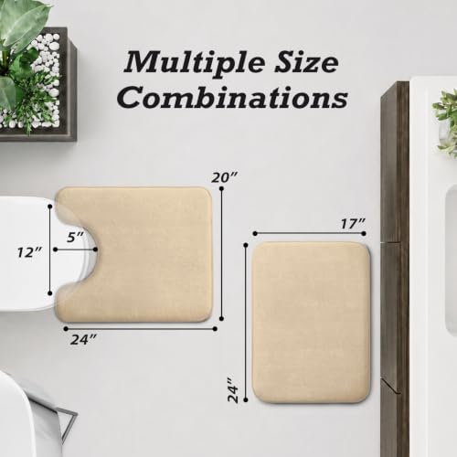 HUXMEYSON Bathroom Rugs Sets 2 Piece, Non-Slip & Quick Dry Bath Mat Set, Ultra Soft Velvet Bath Rugs for Bathroom, Toilet and Shower Floor, Light Coffee - Image 2