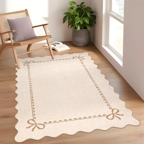 GarveeHome Scalloped Bow Rug 3x5 Washable Beige Rug for Bedroom Living Room - Image 4