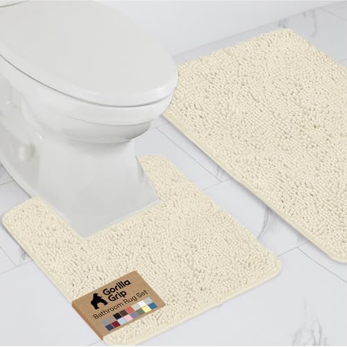 GORILLA GRIP Bathroom Area Rug Sets 2 Piece, Soft Chenille, 30x20 Ivory by GorillaGrip