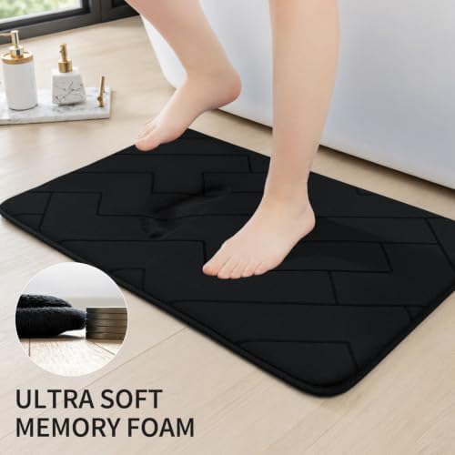 YIHOUSE 5 Piece Bathroom Rug Set - Soft Memory Foam Bath Mat, Black - Image 3