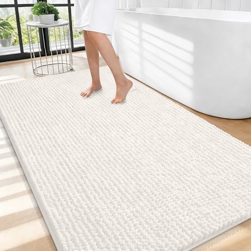 OLANLY Thick Chenille Large Bathroom Rugs 44x32, Absorbent Bath Mat, Ivory by OLANLY