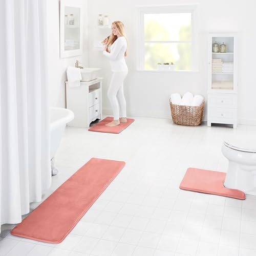 Memory Foam Bath Mat Non Slip Absorbent Super Cozy Velvet Bathroom Rug Carpet (17 inches X 24 inches, Peach) - Image 2