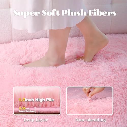 6x9 Area Rug for Living Room: Fluffy Shag Soft Washable Rugs Large Fuzzy Plush Indoor Carpet for Bedroom Nursery Playroom Kids Girls Boys Room (Pink, 6'x9') - Image 2