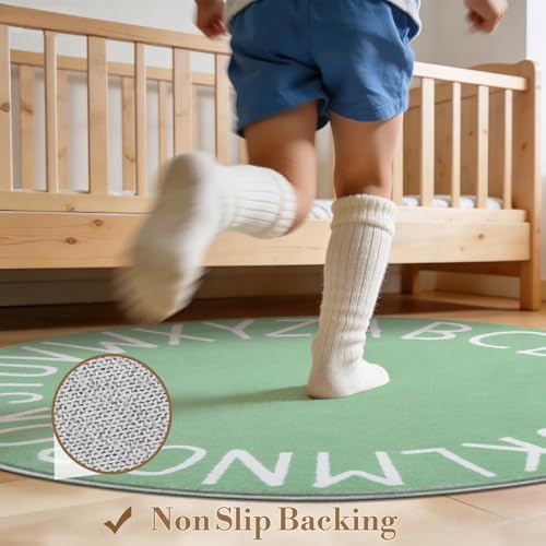 Topotdor Round ABC Area Rug,47 Inch Soft Floor Carpet,Sage Green - Image 6