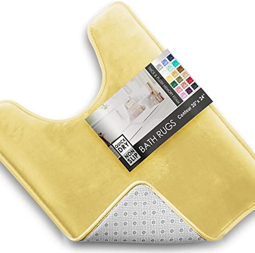 Clara Clark Bathroom Rugs, Velvet Memory Foam Bath Mat, Non-Slip, Machine Washable Bath Rugs - Dries Quickly, Ultra Soft Plush Bath Mats for Bathroom, 20 x 24, Mellow Yellow by ClaraClark