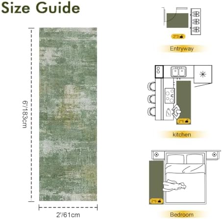 2x6 Ft Abstract Washable Runner Area Rugs for Hallway Green - Image 2