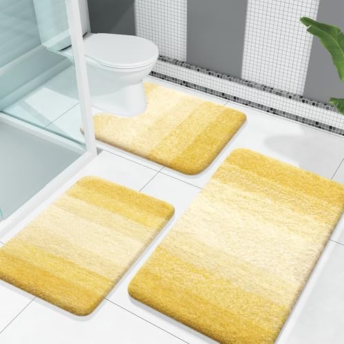 OLANLY Microfiber Bathroom Rugs Sets 3 Piece, Absorbent Bath Mats, Yellow by OLANLY
