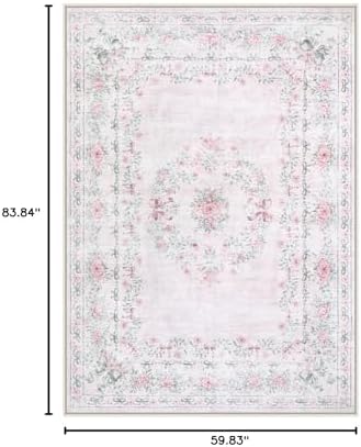 Wonnitar Floral Bow Pink Rug for Bedroom, Washable 5x7 Area Rug for Girls Nursery, Ultra-Thin Non Slip Soft Boho Carpet for Kids Room Dorm Living Room, Light Pink - Image 2