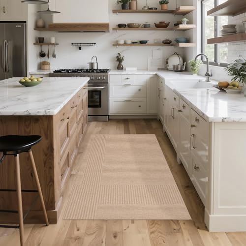 Non-Slip Jute Rug for Entryway: 3x5 Outdoor Mat - Beige Stripes - Image 5